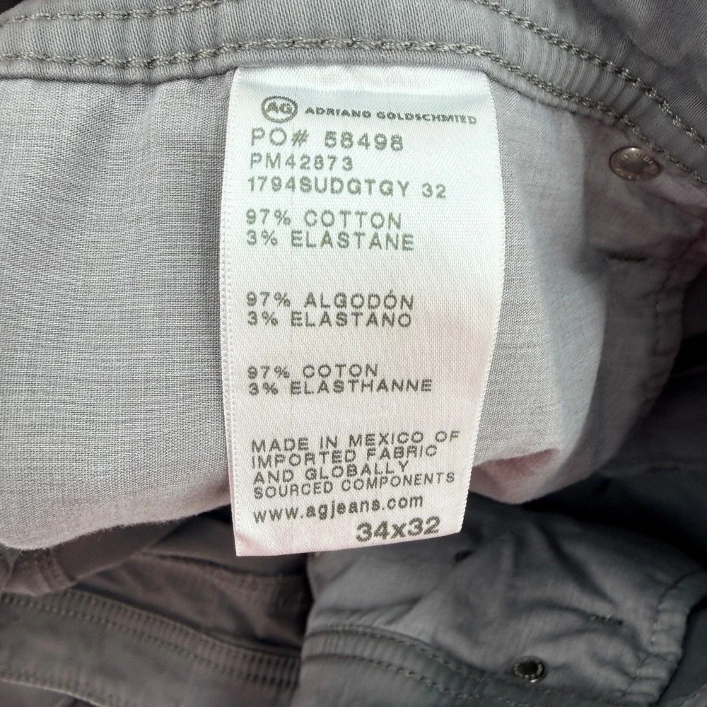 AG Adriano Goldschmied Men 34x32  Everett Slim Straight Grey Pants 1794SUDGTGY